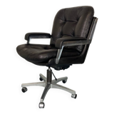 Mid-Century Italian Modernist Leather and Steel Adjustable Desk Chair, 1950s