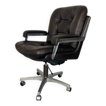 Mid-Century Italian Modernist Leather and Steel Adjustable Desk Chair, 1950s
