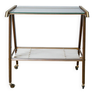 Rolling trolley in metal, gilded wood and glass 1970