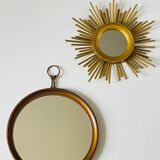 Miroirs rond doré et miroir soleil doré vintage