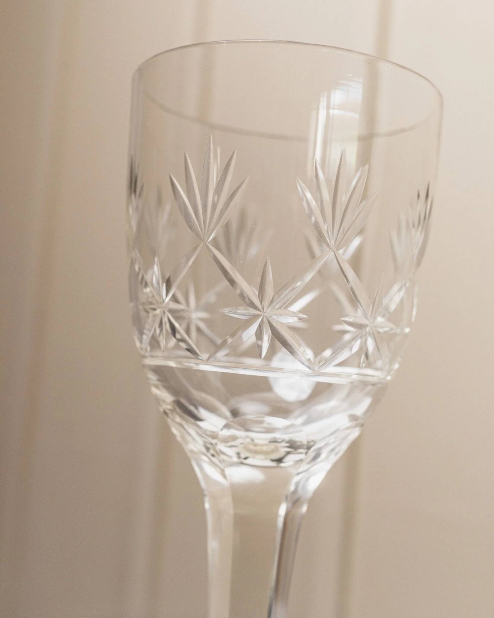 Transparent crystal glass XL Saint Louis wine glass with a faceted stem, France, 1930s