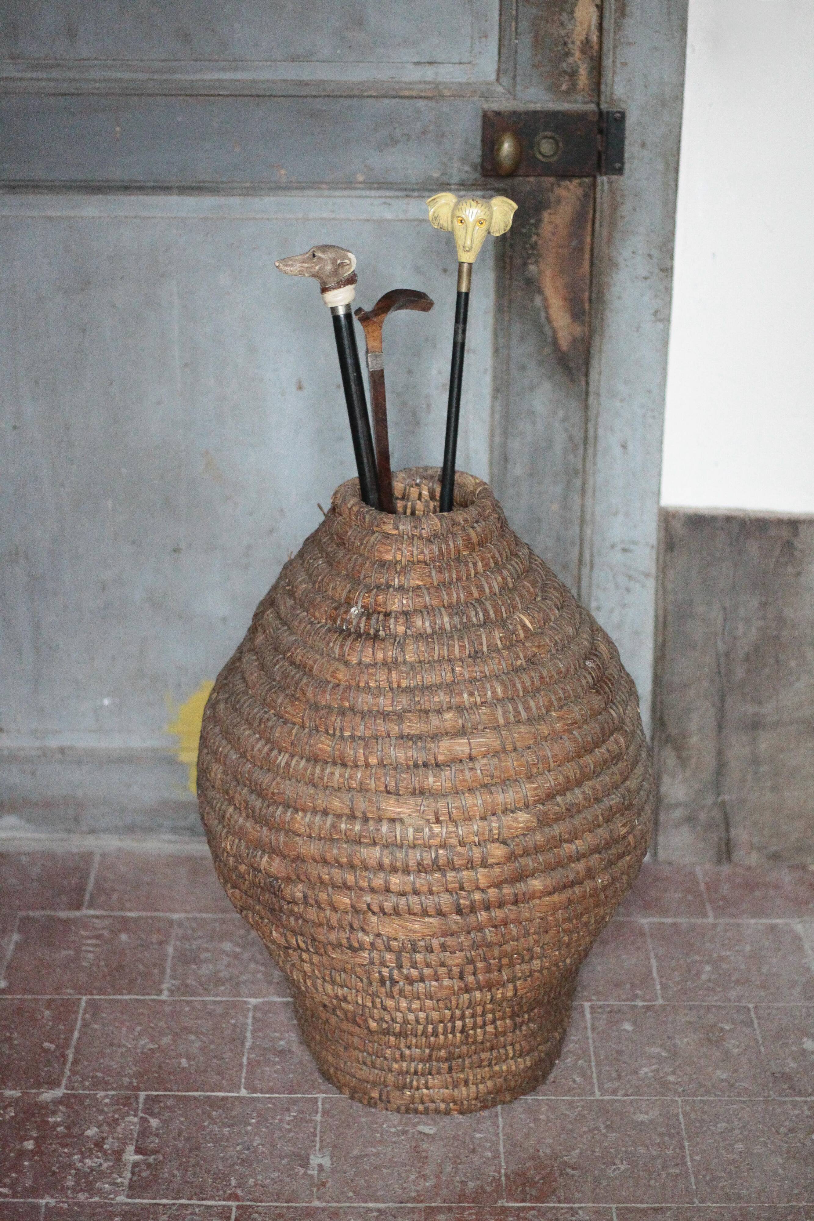 Old basket, straw and bramble, woven basket, interior decoration