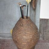 Old basket, straw and bramble, woven basket, interior decoration