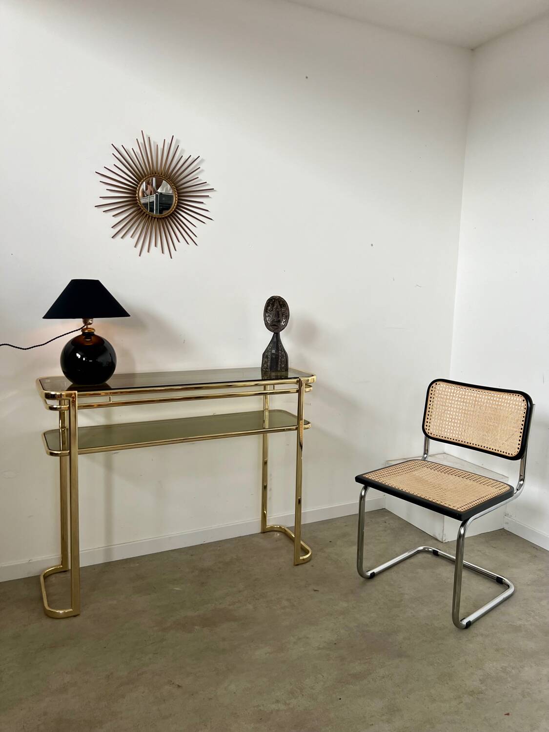 Ancienne console en laiton doré design italien Milo Baughman pour Morex Année 70 vintage