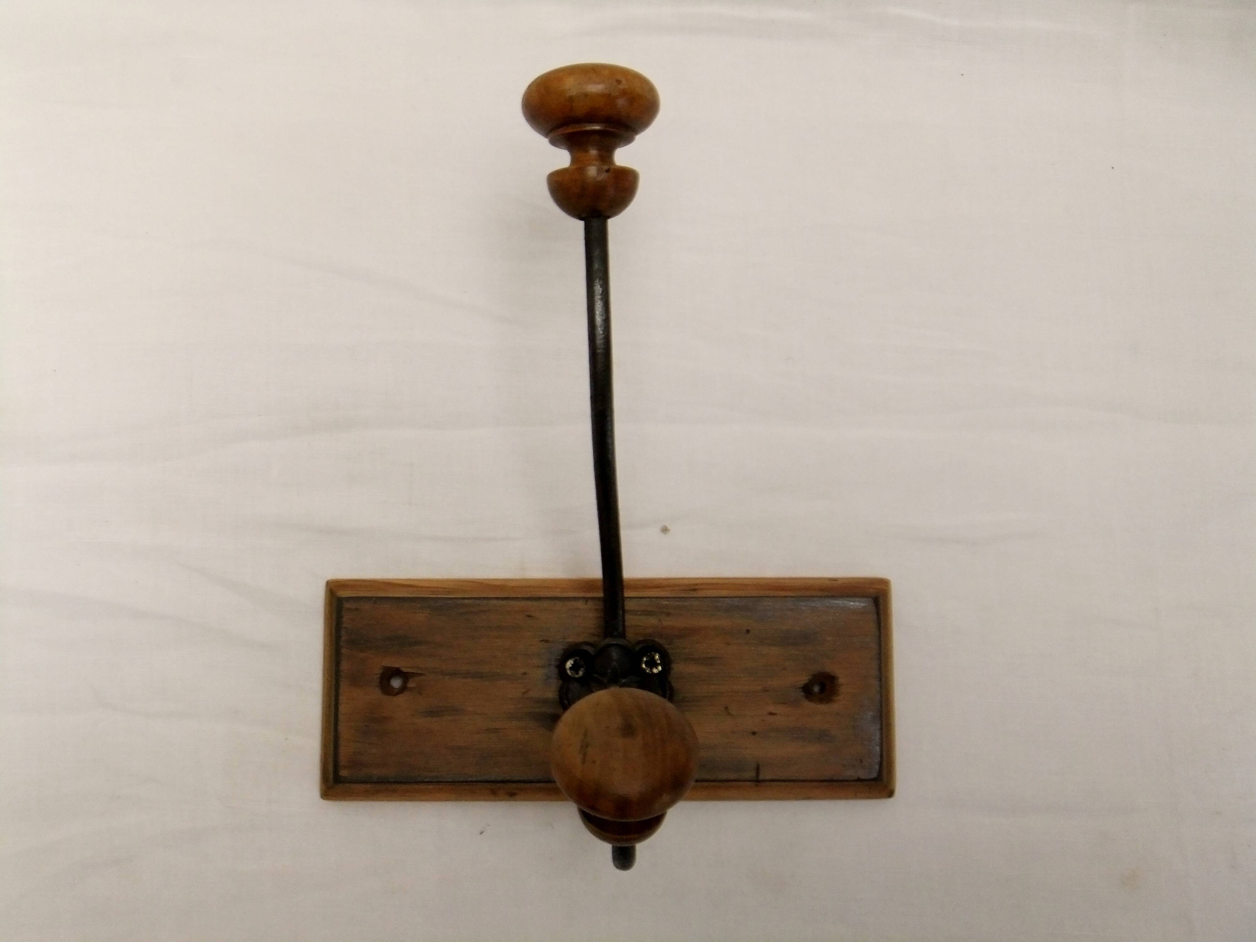 Wall coat rack hook wrought iron wood