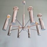Space Age tubular chrome metal chandelier, 1970s