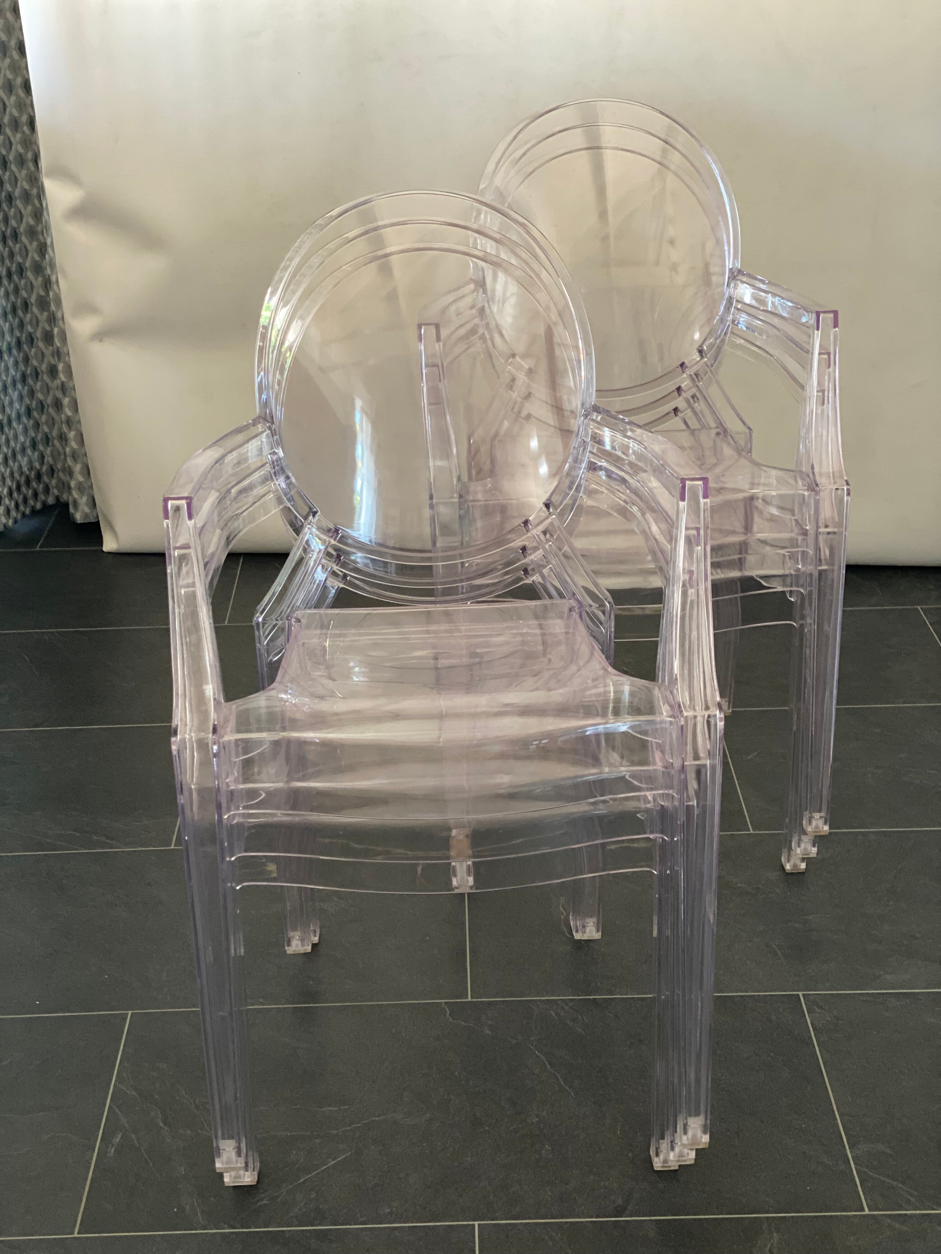 Set of six vintage transparent polycarbonate chairs