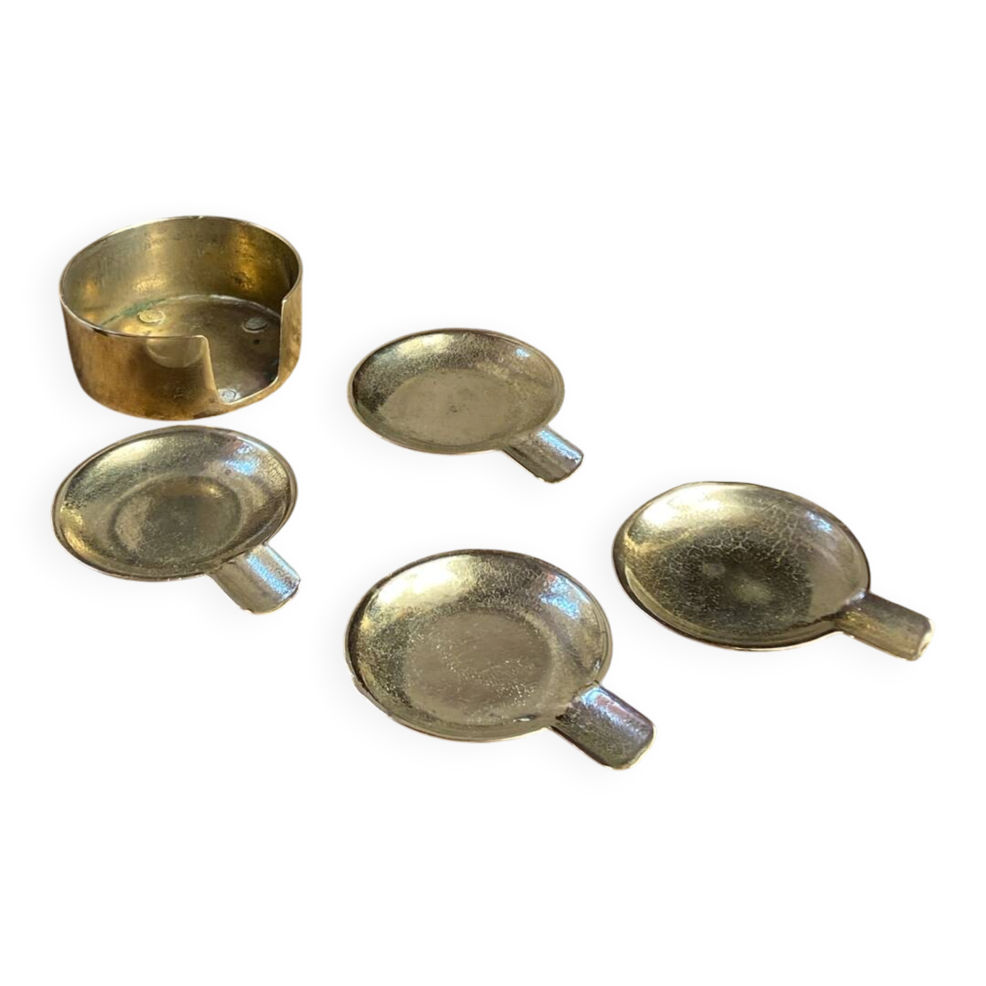 Individual brass ashtrays with storage support