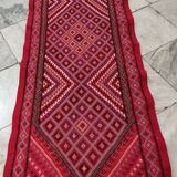 Handmade red corridor carpet in pure wool
