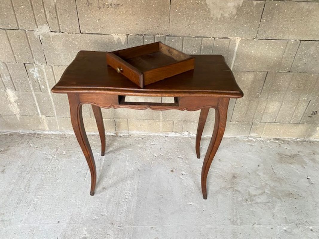 Solid oak desk with a Louis XV 1900 style drawer