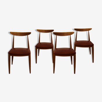 Série de 4 chaises scandinaves en chêne et skai brun