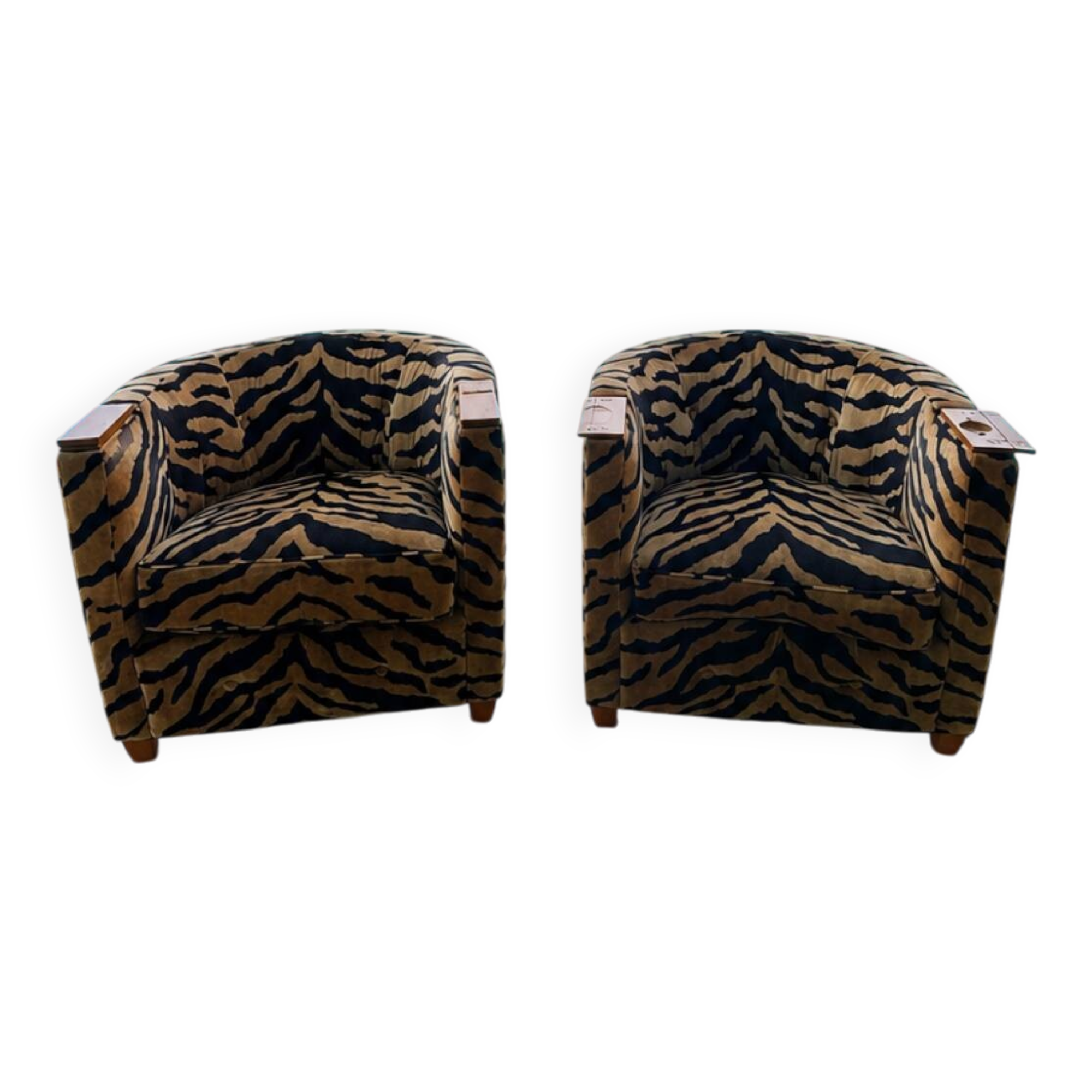 Pair of leopard velvet Schwartz armchairs