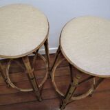 Pair of rattan bar stools and vintage bamboo
