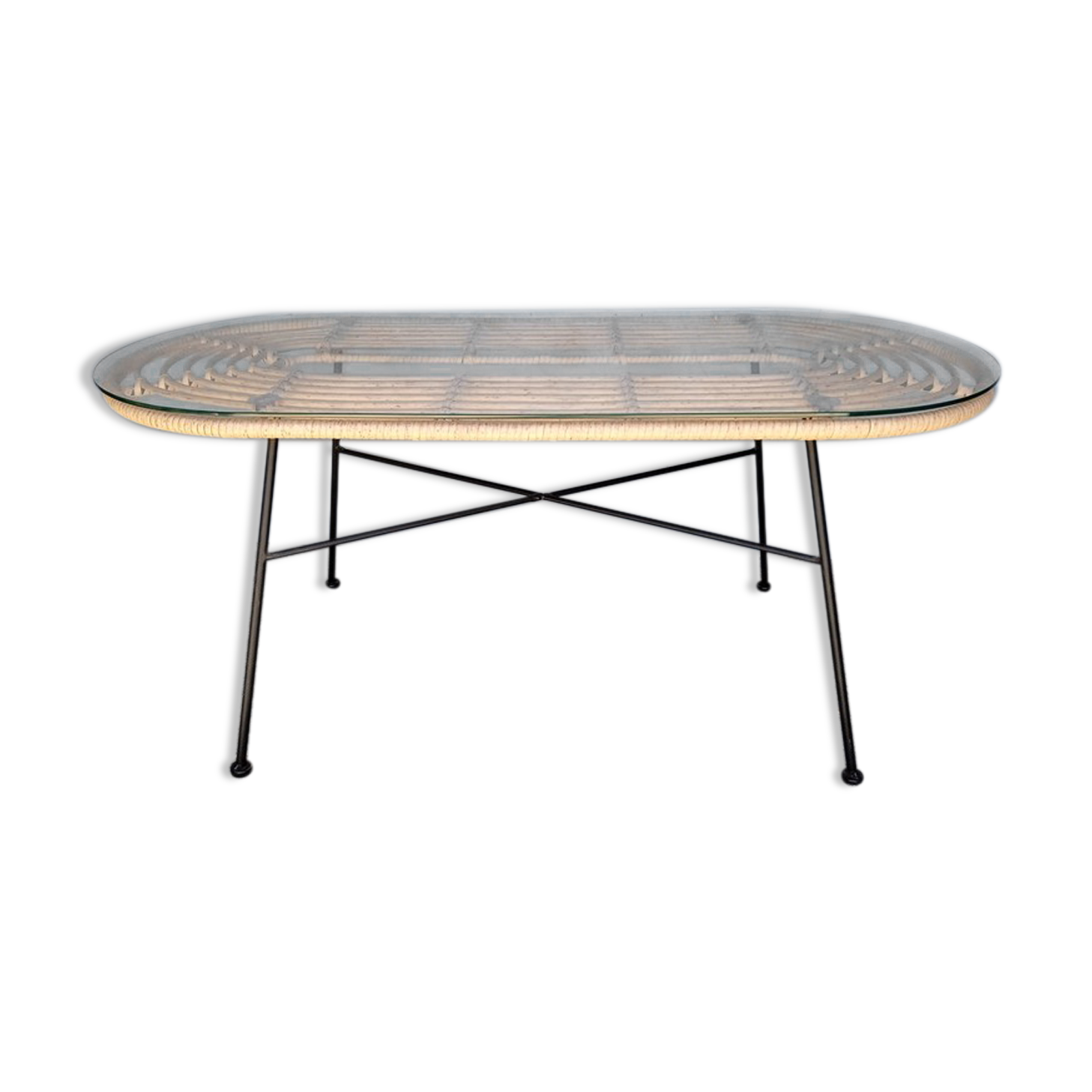 Vintage rattan and metal design coffee table