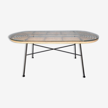 Vintage rattan and metal design coffee table