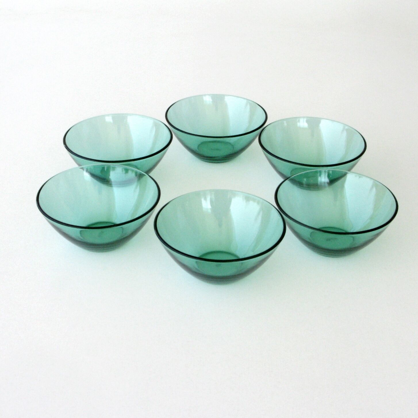 6 bols publicitaire huilor vintage en verre vert