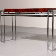Table console en chrome et bois d'Aldo Tura, années 1970