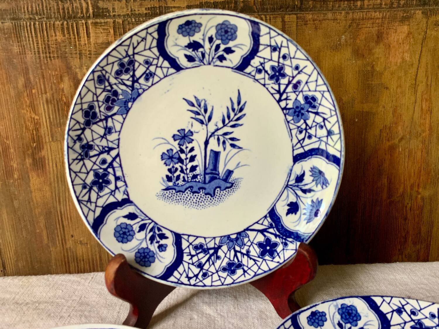 19th century Sarreguemines Damascus iron earth dessert plates
