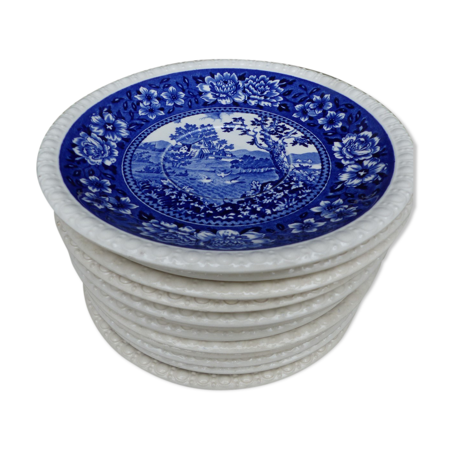 Lot of 12 blue plates for dessert Villeroy & Boch Made in germany SAAR "Rusticana"