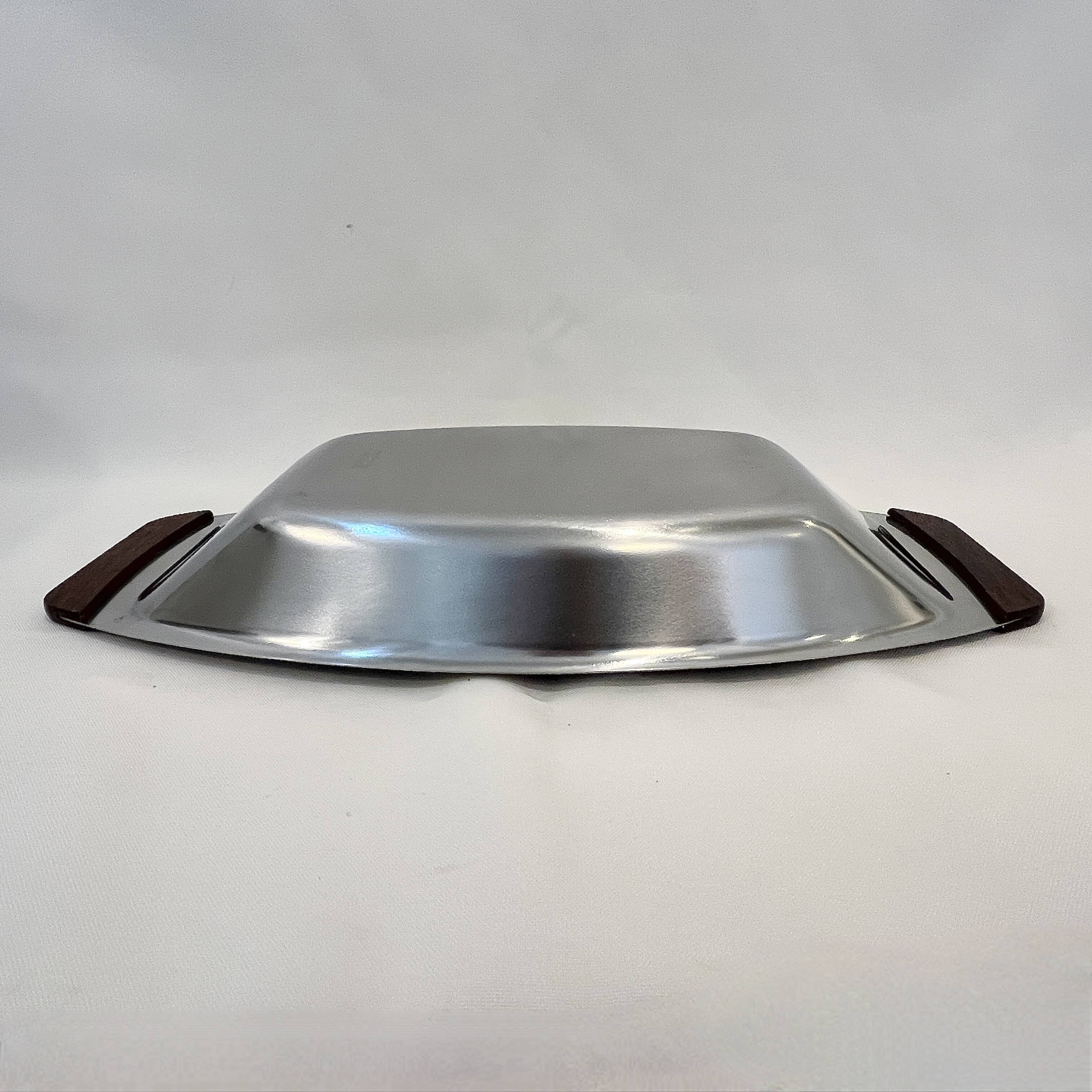 Large rectangular stainless steel and teak dish Braun & Kemmler West Germany 1970