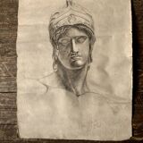 Neo-classical Greek head of the workshop of the god Ares in charcoal.