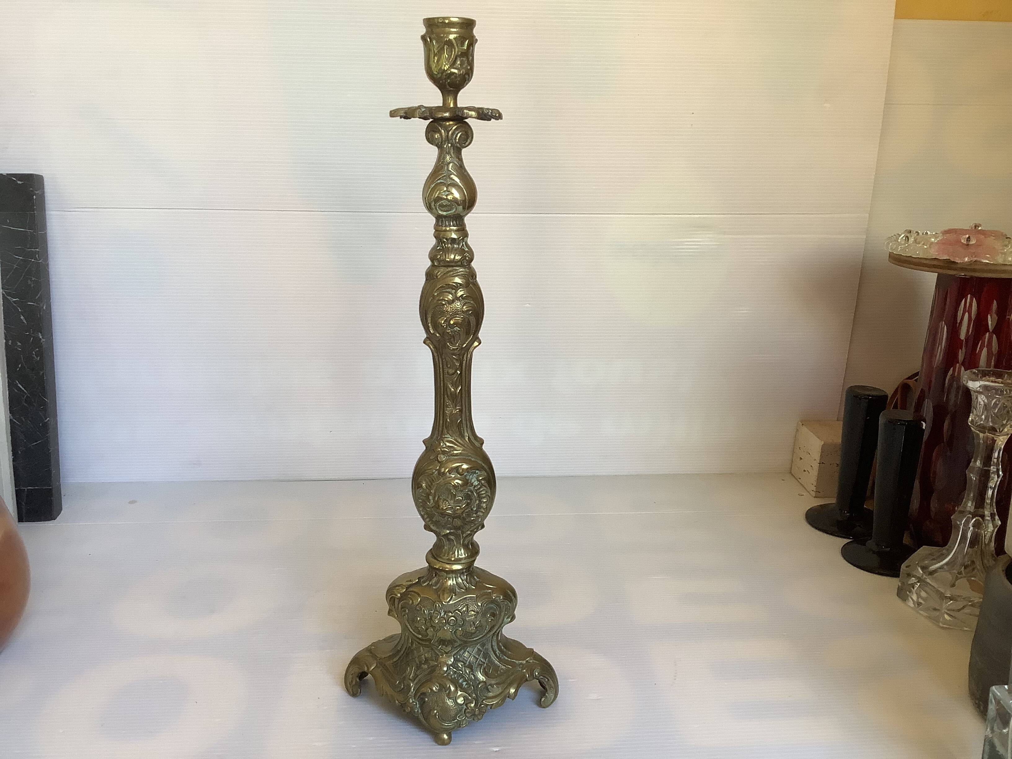Large worked bronze candlestick