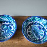 Set of 2 small vintage bowls, hand-painted crafts, plant motif