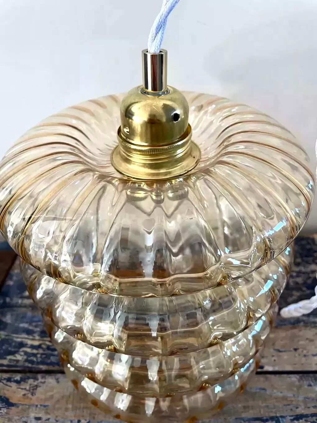 Vintage pendant lamp in golden glass