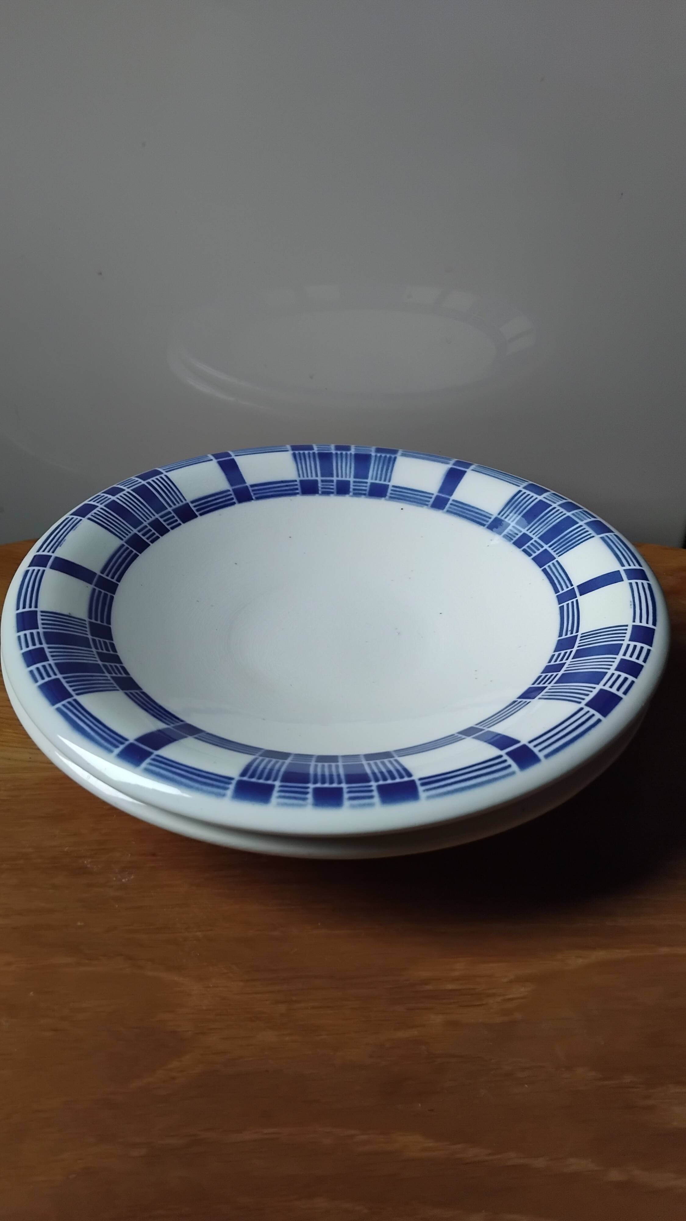 Set of two deep plates, Badonviller Aurore earthenware.