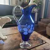 Hand-painted cobalt blue glass carafe – Bohemia – 1950s-1970s