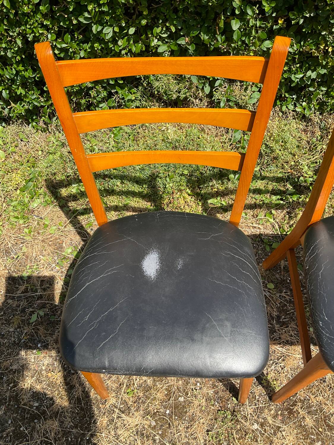 Pair of vintage solid beech chairs from the 60s and 70s