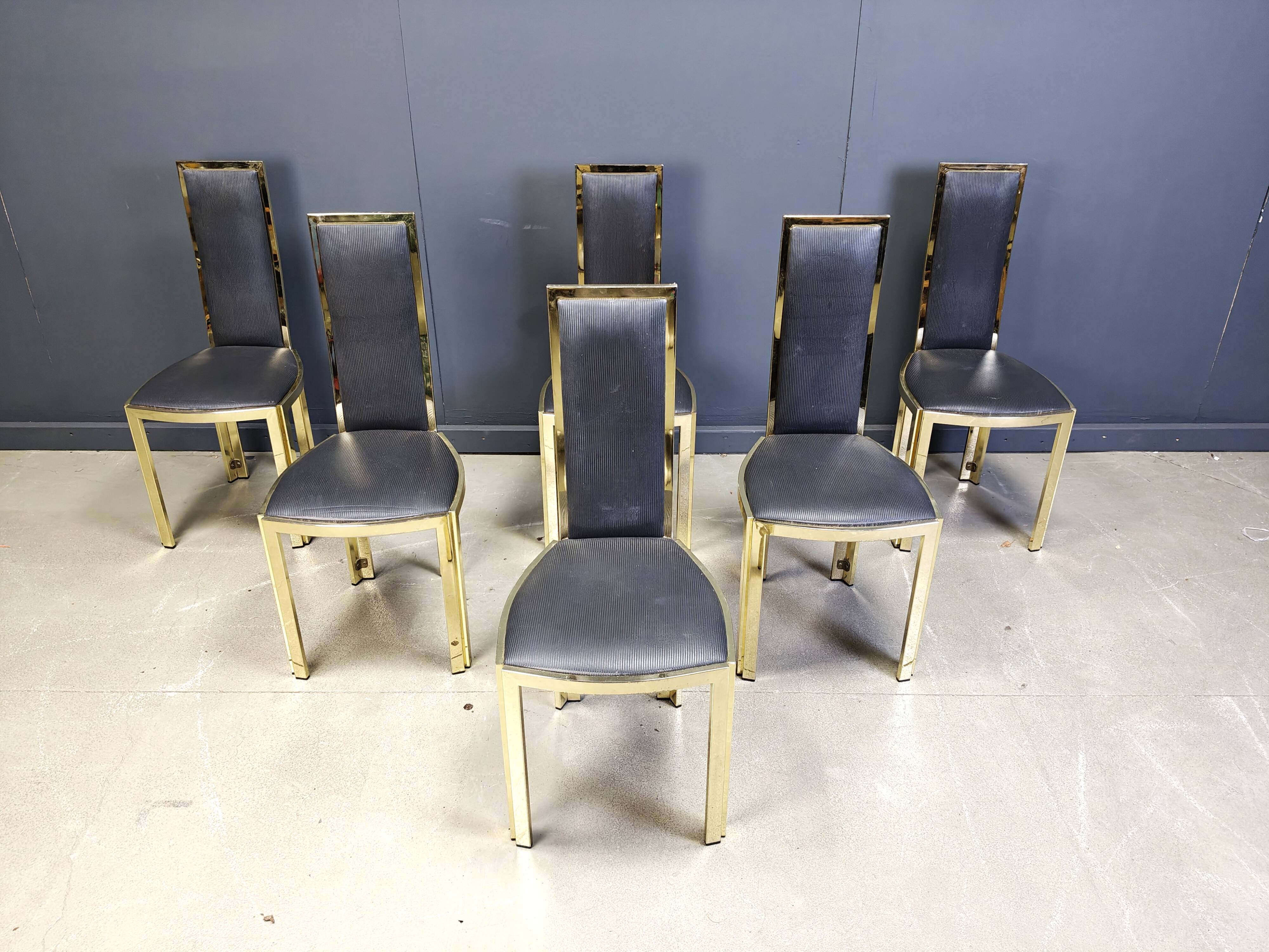 Vintage french brass dining chairs, set of 6 - 1970s