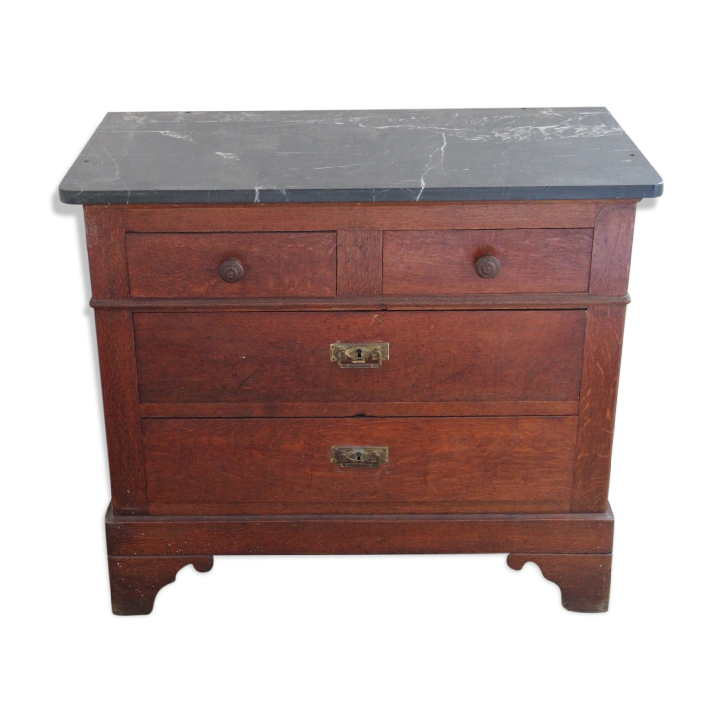 Louis Philippe chest of drawers in dark oak and black marble