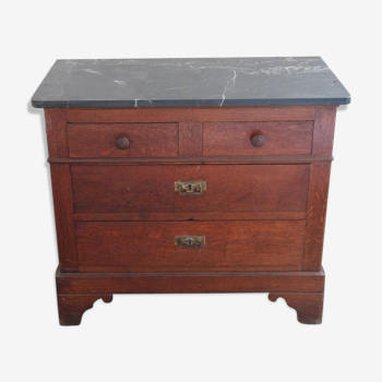 Louis Philippe chest of drawers in dark oak and black marble