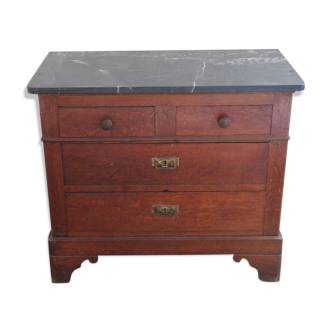 Louis Philippe chest of drawers in dark oak and black marble