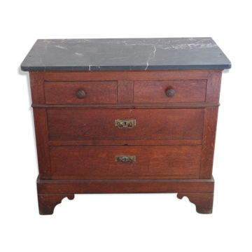 Louis Philippe chest of drawers in dark oak and black marble
