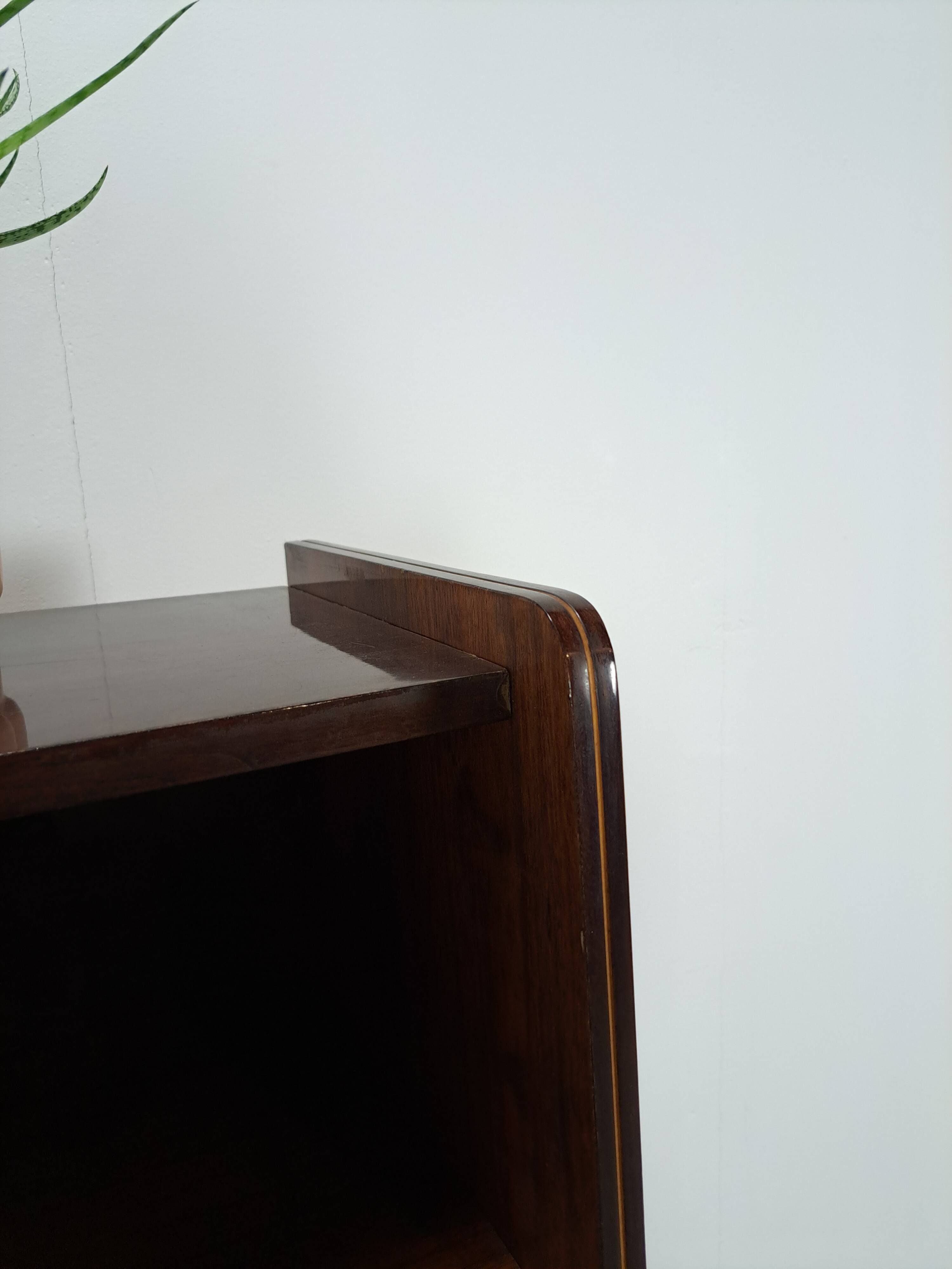 Donker vintage fineer design vitrinekast Jirak, boekenkast