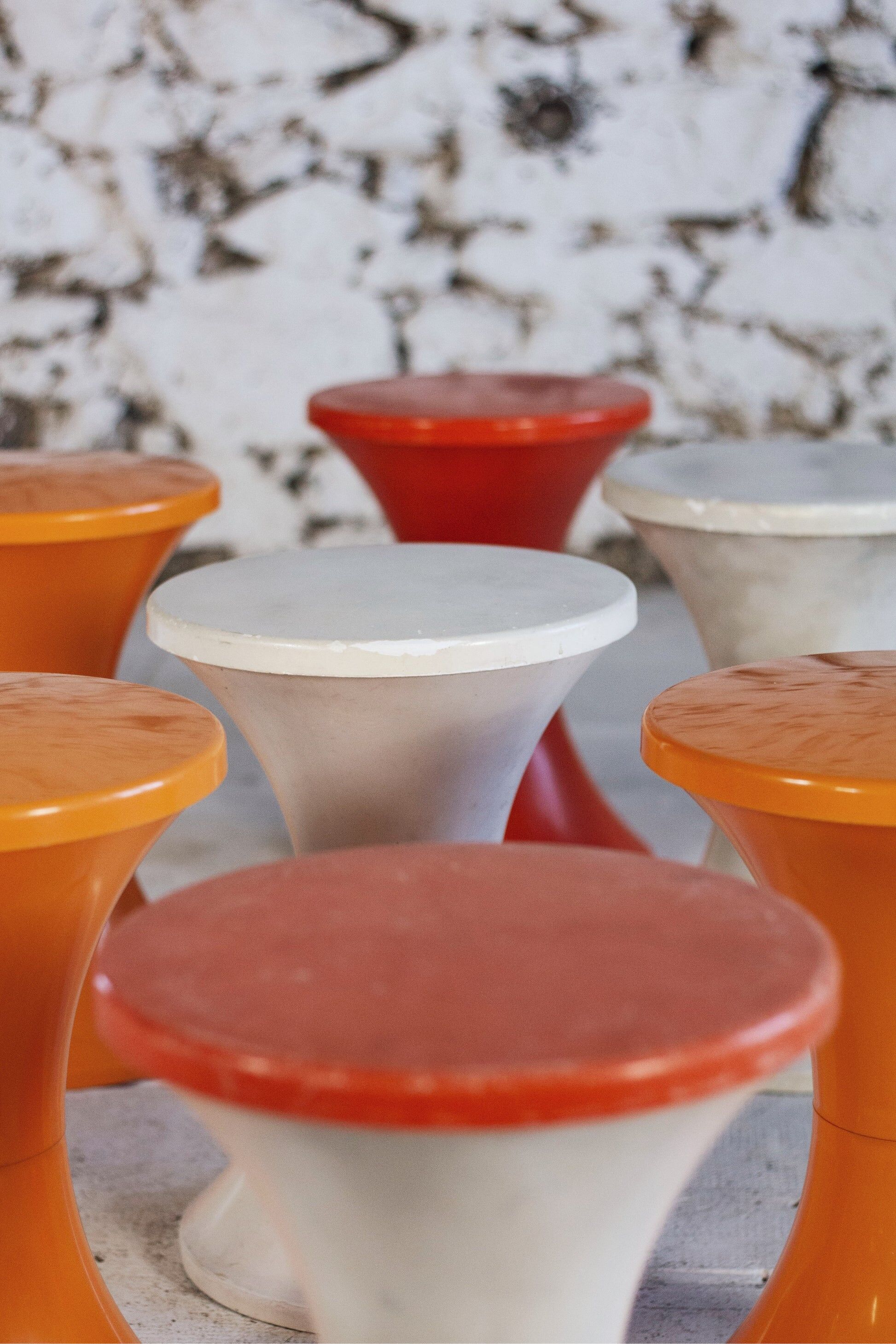 White and dark orange Tam Tam stool by Henry Massonnet for Stamp, 1970.