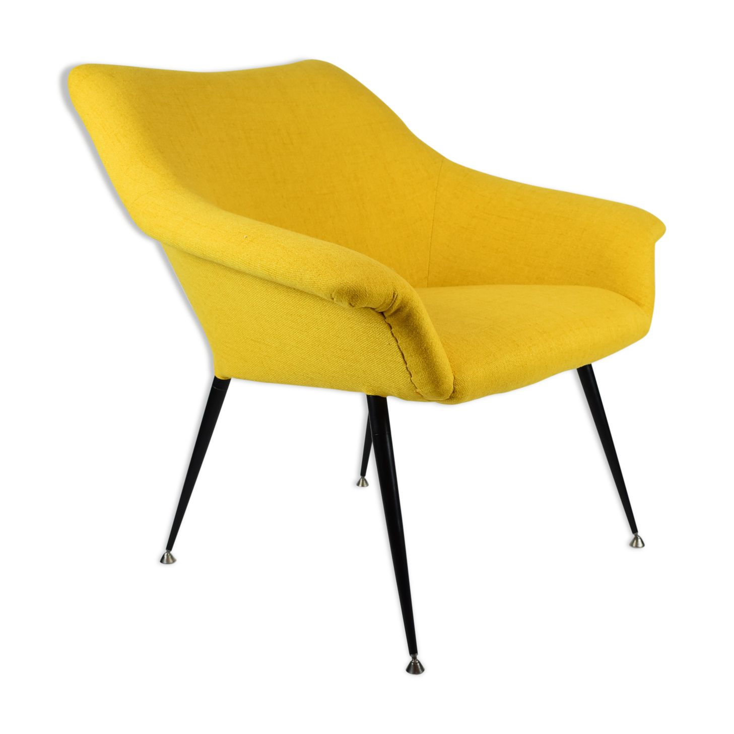 Mid-century armchair Shell, 1960s, NRD, yellow fabric, restored