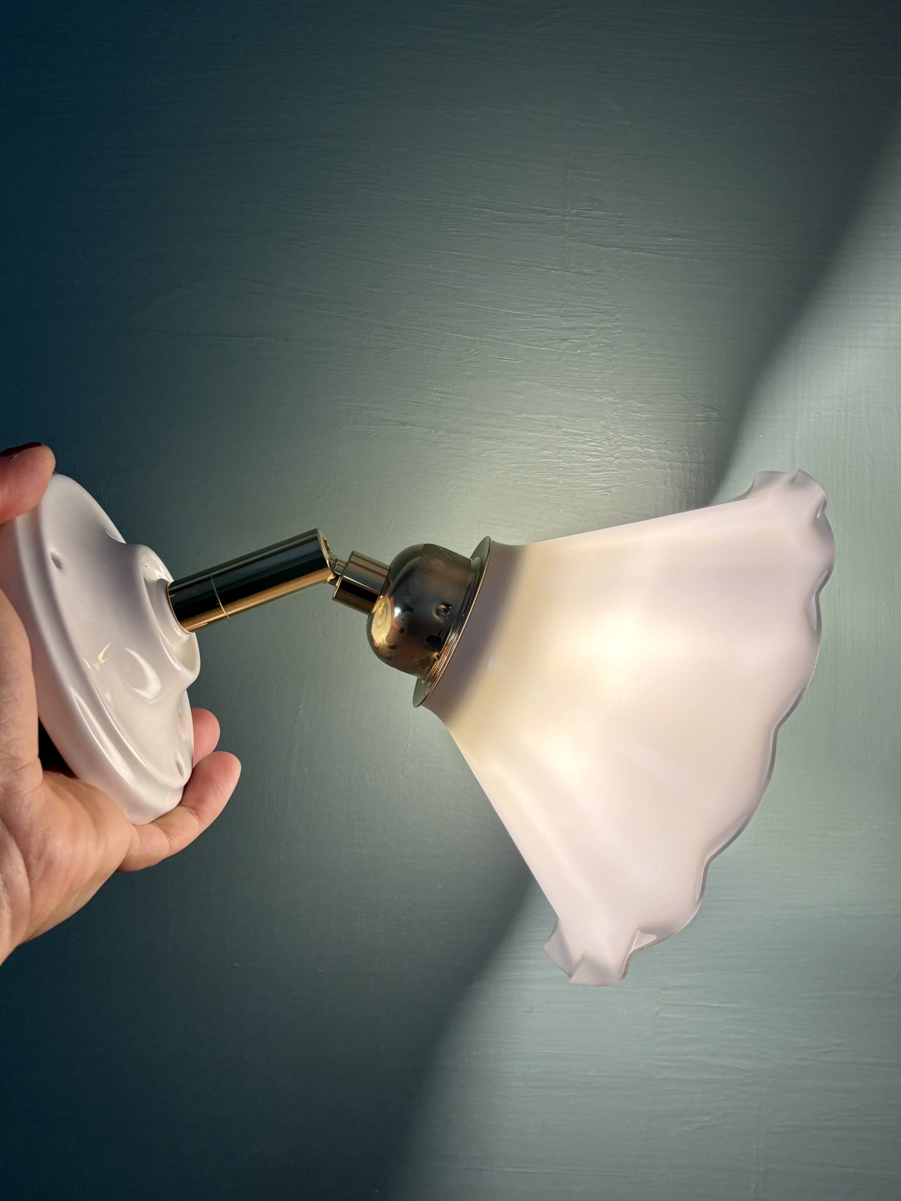 Vintage wall lamp with white opaline glass shade