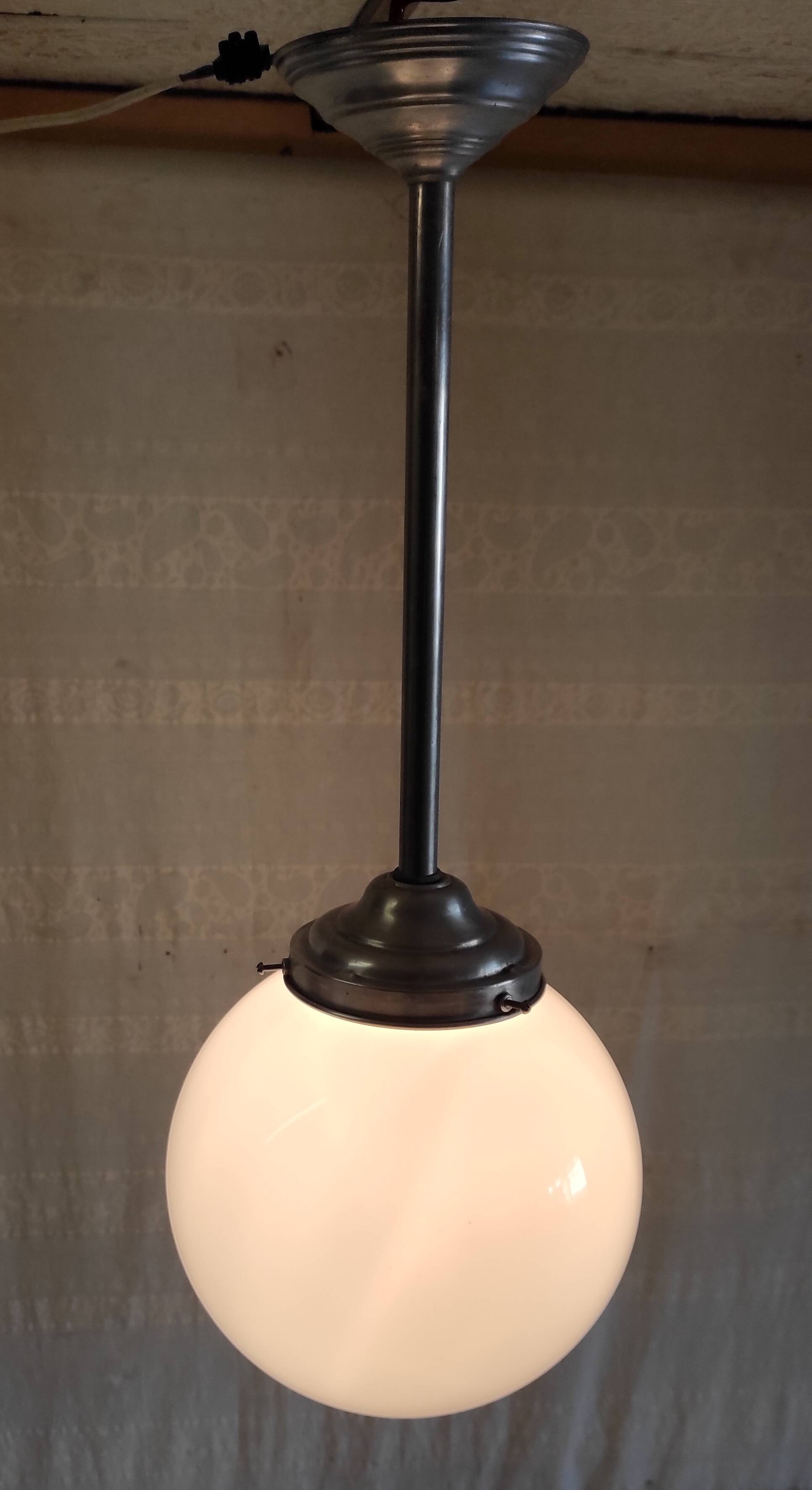 Opaline globe pendant light - mid-20th century