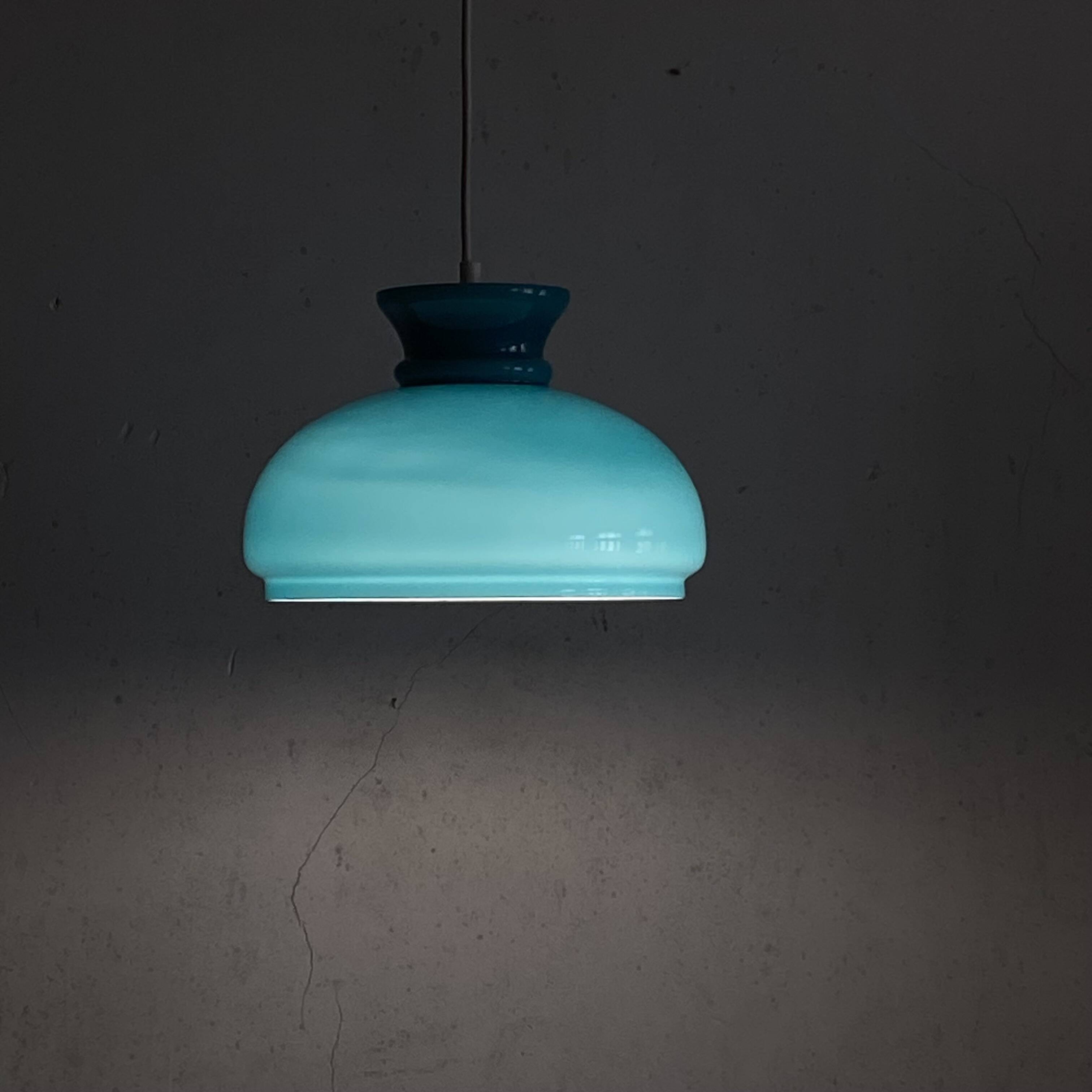 Large blue opaline glass pendant light 30 cm