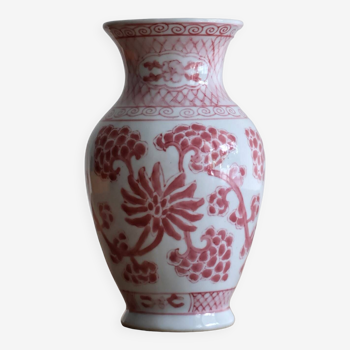 Vase à fleurs style chinois fleuri rouge et blanc
