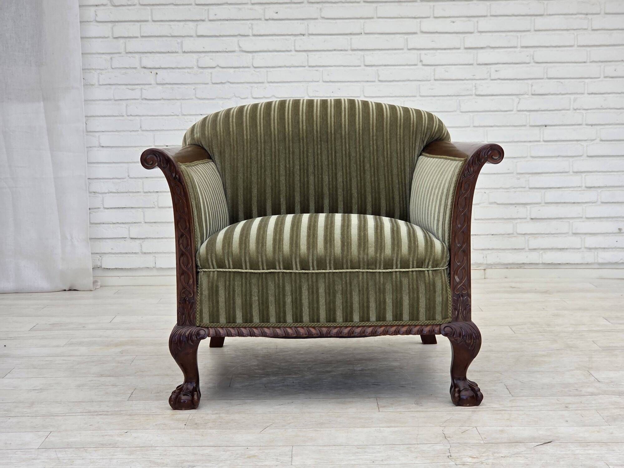 1950s, Danish armchair, furniture velour, teak wood.