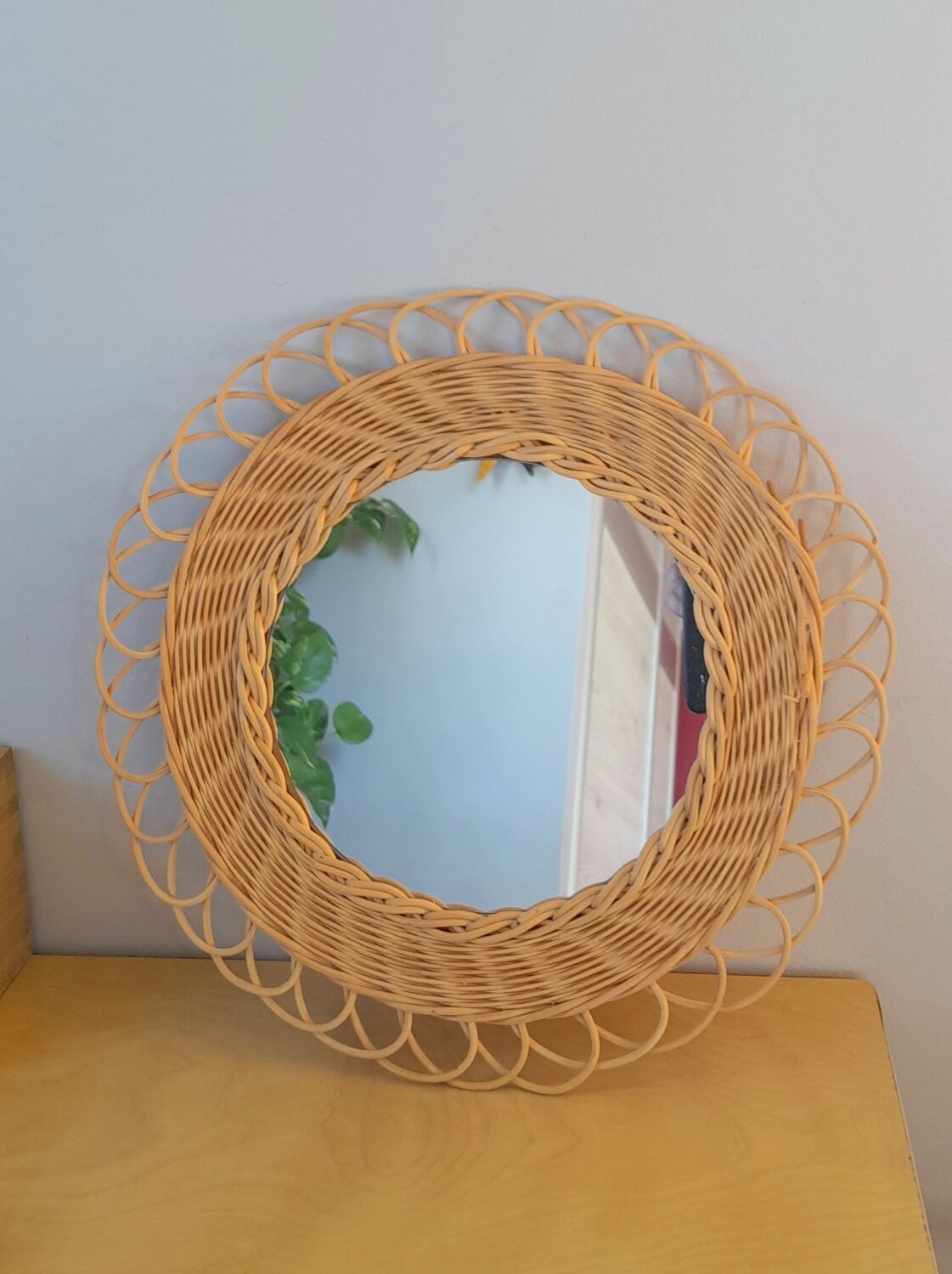 Braided wicker mirror