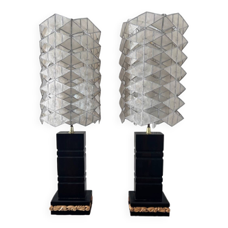 Pair of 60s/70s ebony and mother-of-pearl lamps