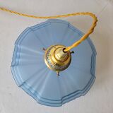 Art Deco pendant lamp in blue opaline
