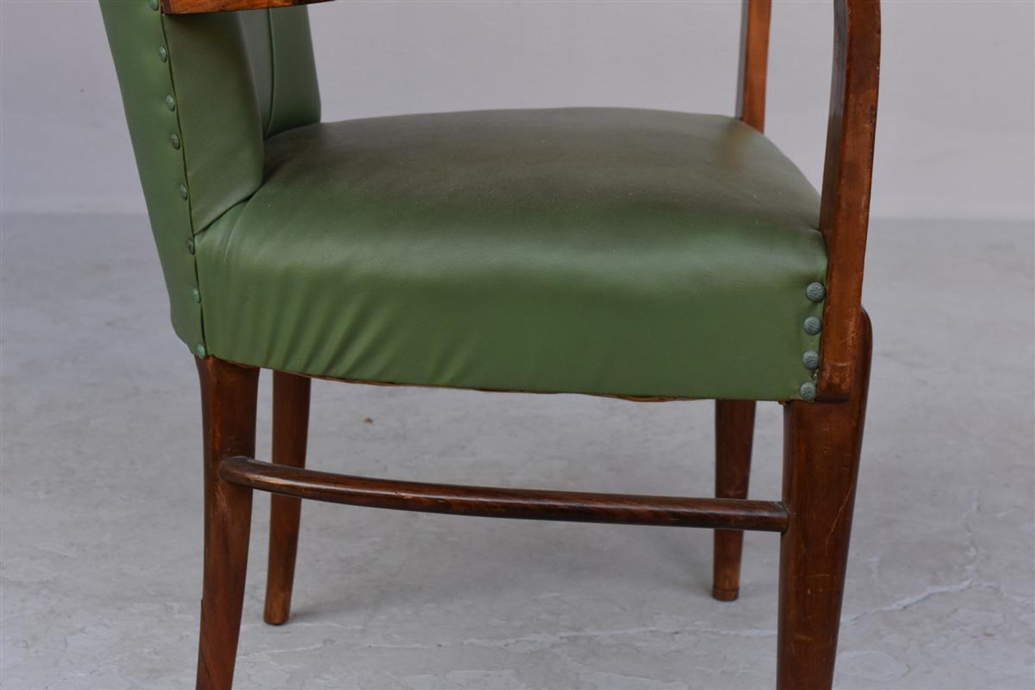 Pair of 1940 in green leatherette and beech chairs