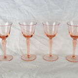 Set of 4 pink rosé glasses with twisted foot - 70s / 80s