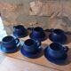 Set of 6 dark blue cups and saucers Charles Voltz Vallauris
